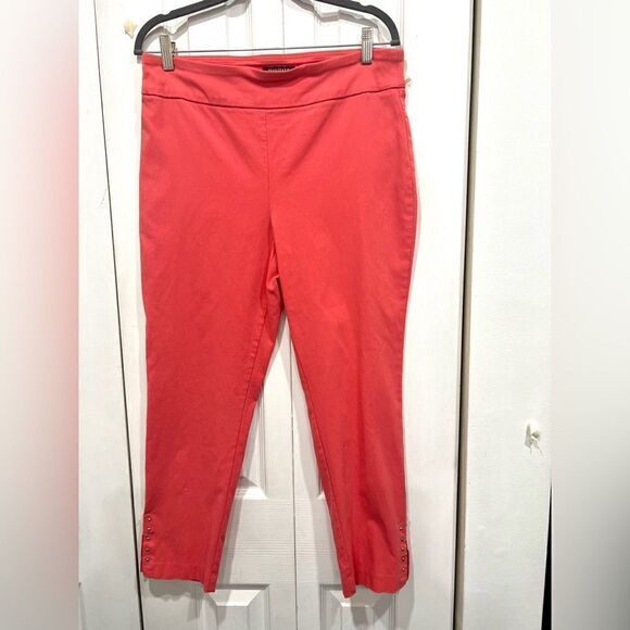 Roz & Ali coral cropped stretch capri pants side slits with gold studded size 12 - Picture 3 of 10